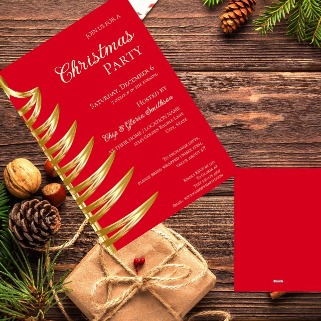 Elegant Red & Gold Christmas Party Invitation (Creator Uploaded)