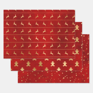 Elegant red & gold Christmas patterns  Wrapping Paper Sheets