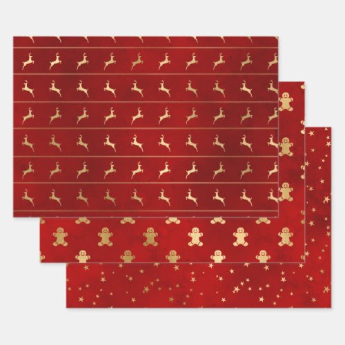 Elegant red  gold Christmas patterns  Wrapping Paper Sheets