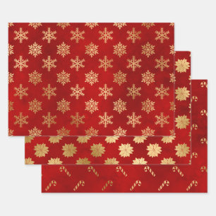Elegant red & gold Christmas patterns  Wrapping Paper Sheets