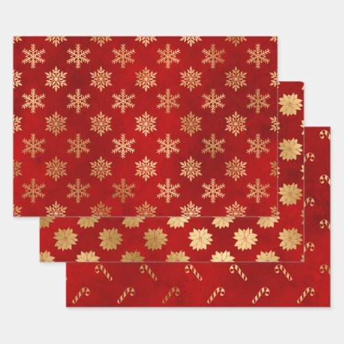 Elegant red  gold Christmas patterns  Wrapping Paper Sheets