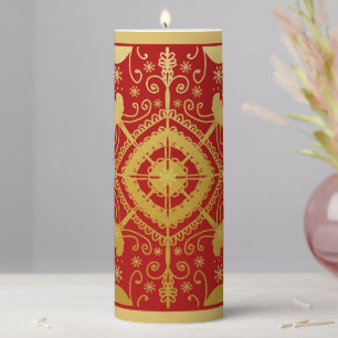Elegant Red & Gold Christmas Pillar Candle