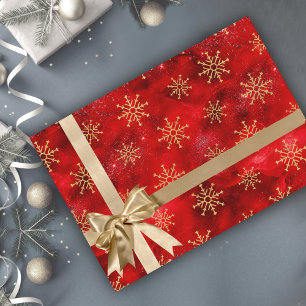 Elegant red gold Christmas snowflakes holidays Wrapping Paper