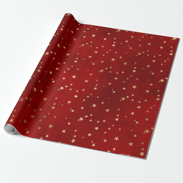 Elegant red & gold Christmas star pattern Wrapping Paper (Unrolled)