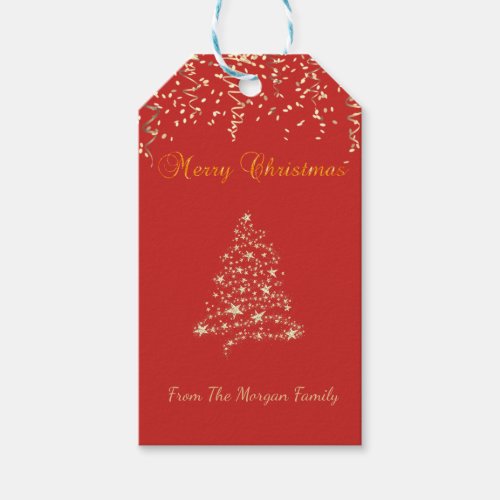 ElegantRed Gold Christmas Tree  Confetti Gift Tags