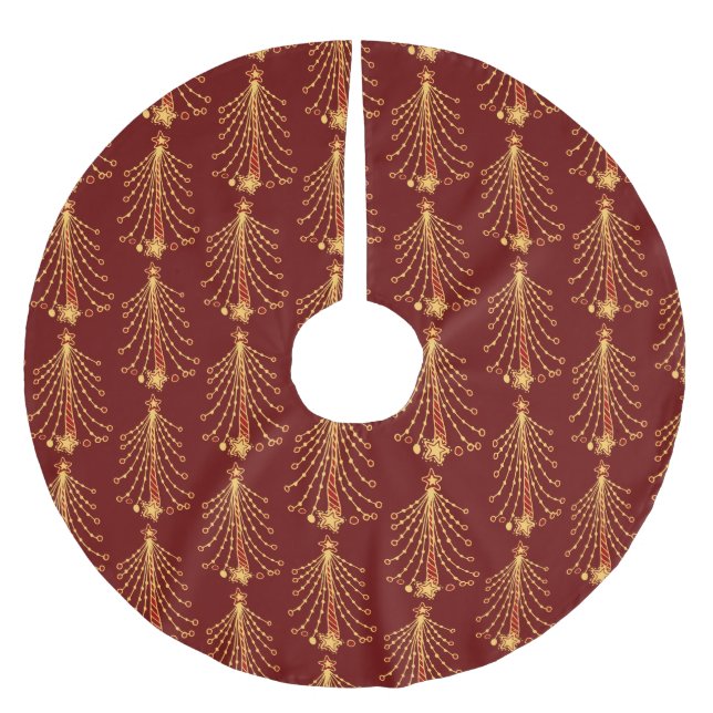 Elegant Red Gold Christmas Tree Lights Pattern Brushed Polyester Tree Skirt (Front)