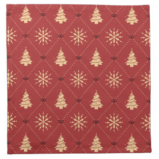 Elegant Red Gold Christmas Tree Snowflake Pattern Cloth Napkin