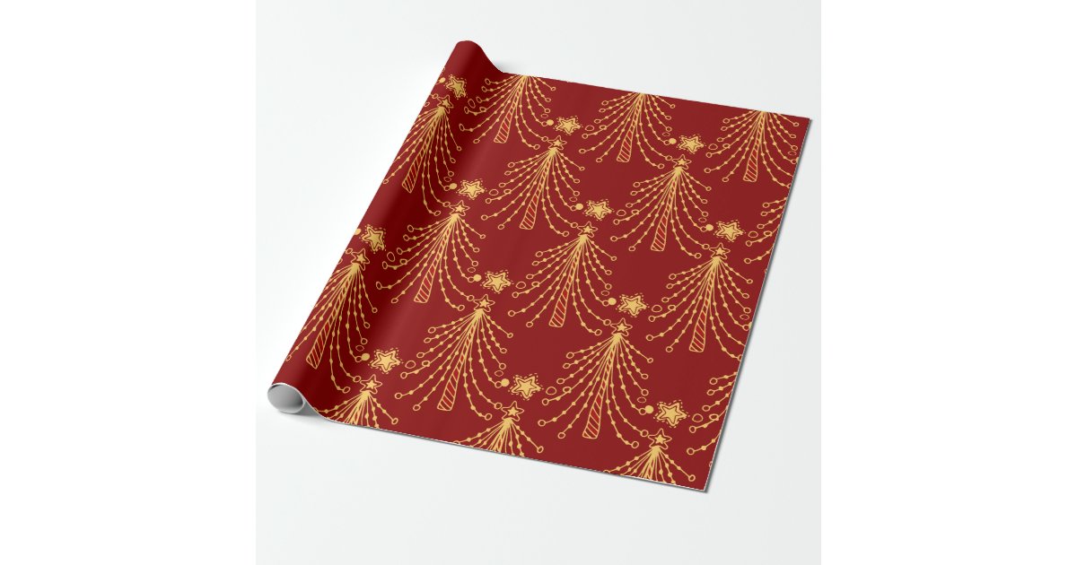 Elegant Christmas Tree Sparkle Gold Red Wrapping Paper - red gifts color  style cyo diy perso…