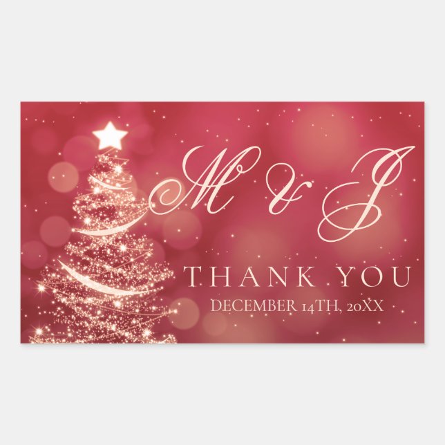 Elegant Red & Gold Christmas Wedding Favor Tag (Front)