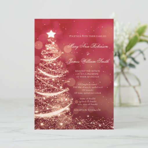 Elegant Red & Gold Christmas Wedding Invitation | Zazzle