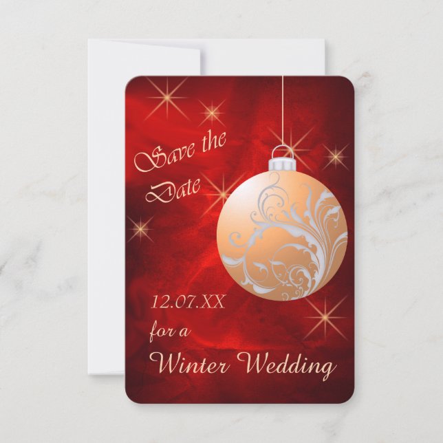 Elegant Red Gold Christmas Wedding Save the Date (Front)