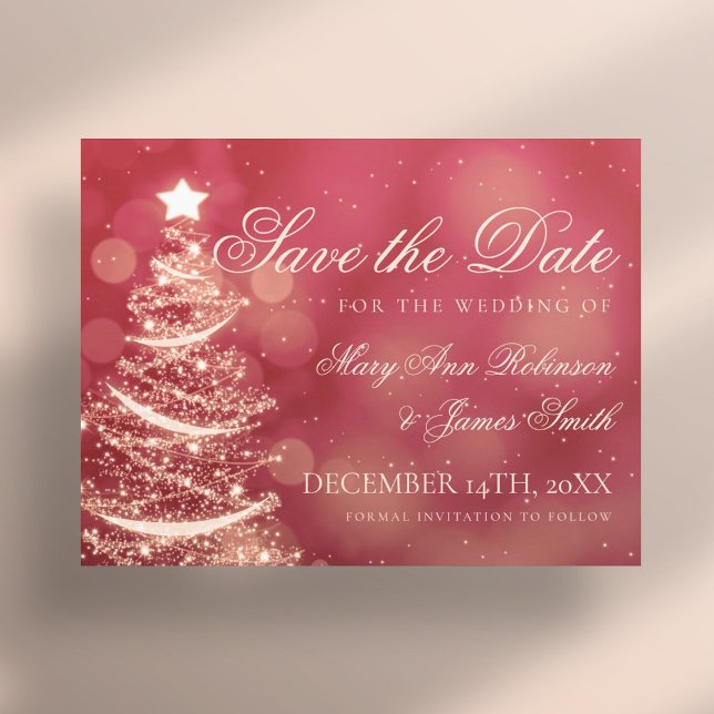 Elegant Red & Gold Christmas Wedding Save The Date Announcement Postcard (Elegant Red & Gold Christmas Wedding Save The Date Announcement Postcard)