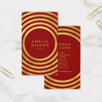 Elegant Red Gold Circles Geometric Social Media Business Card