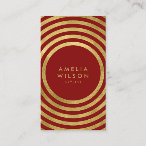 Elegant Red Gold Circles Geometric Social Media Business Card