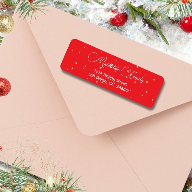 Elegant Red Gold Confetti Christmas Return Address Label (Creator Uploaded)