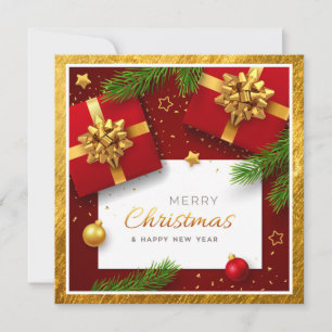 Elegant Red Gold Corporate Christmas Gift Box Holiday Card