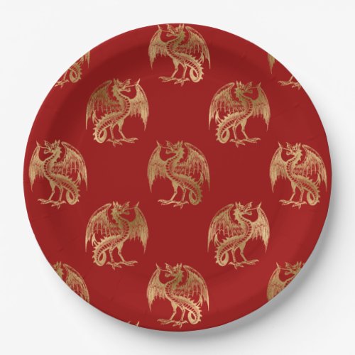 Elegant Red Gold Dragons Paper Plates