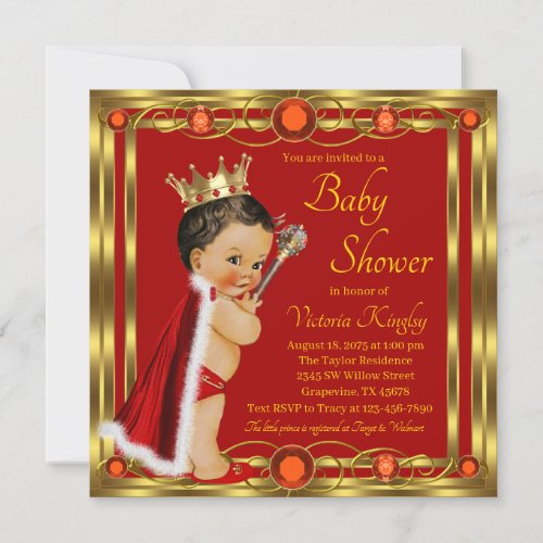 Elegant Red Gold Ethnic Prince Jewel Baby Shower Invitation