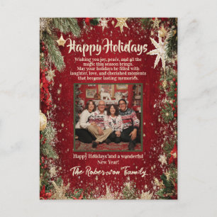 Elegant Red & Gold Family Photo Holiday