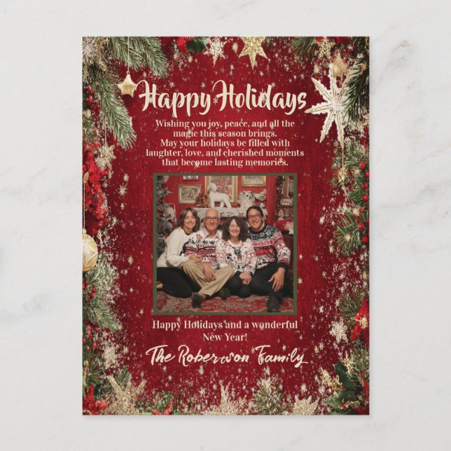 Elegant Red & Gold Family Photo Holiday (Front)