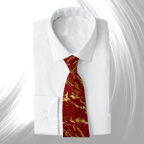 Elegant Red Gold Faux Marble Christmas Neck Tie