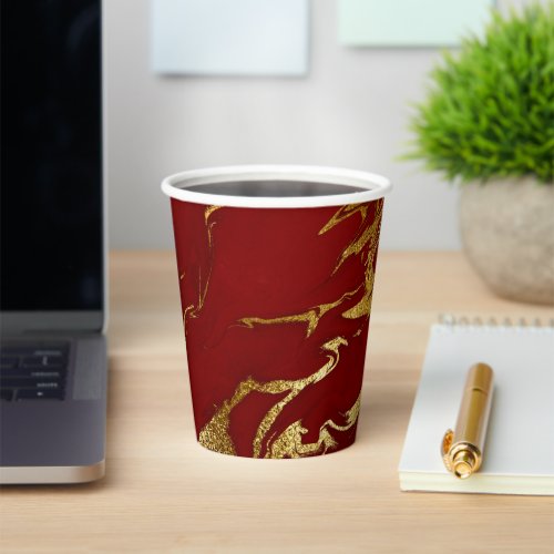 Elegant Red Gold Faux Marble Christmas Paper Cups
