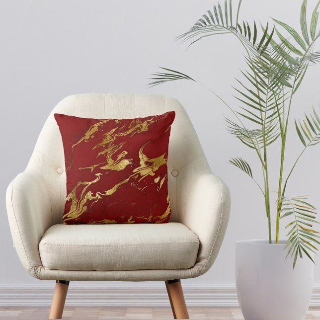 Elegant Red Gold Faux Marble Christmas Throw Pillow (Creator Uploaded)