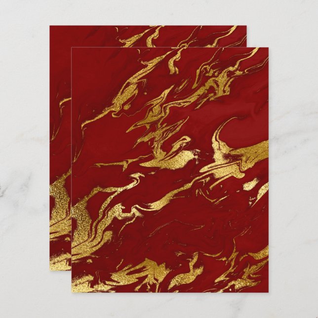 Elegant Red Gold Faux Marble Scrapbook Paper (Front/Back)
