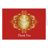 Elegant Red Gold Fire Icon Logo Thank You Cards (Front Horizontal)