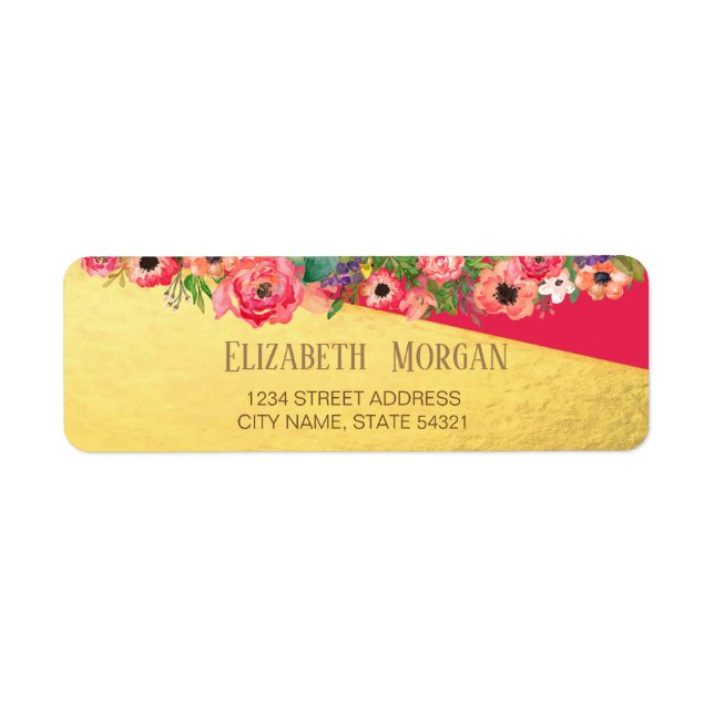Elegant Red ,Gold Floral  Address Label (Front)