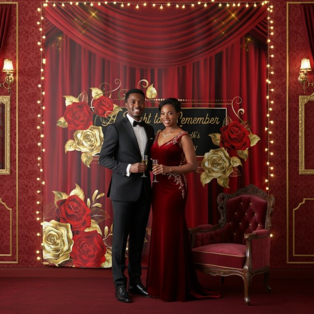 Elegant Red & Gold Floral Engagement Backdrop  (Creator Uploaded)