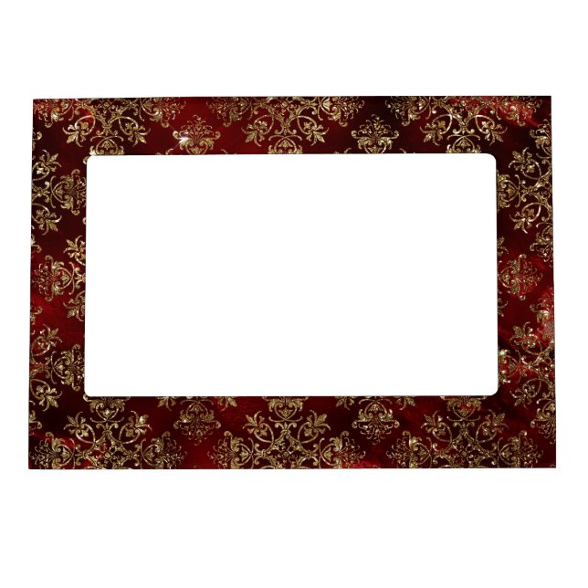 Elegant Red Gold Floral Glitter Magnetic Frame (Front)