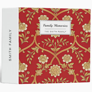 Elegant Red Gold Floral Lattice (1) 3 Ring Binder