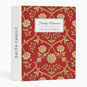 Elegant Red Gold Floral Lattice (1) Mini Binder