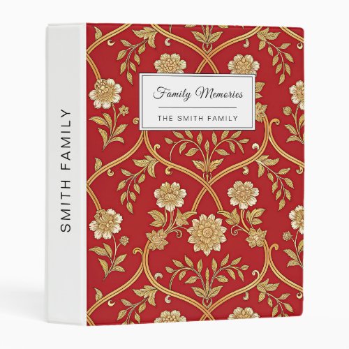 Elegant Red Gold Floral Lattice (1) Mini Binder
