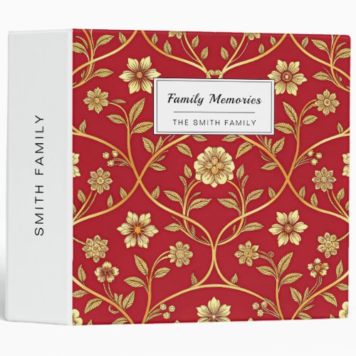 Elegant Red Gold Floral Lattice (2) 3 Ring Binder