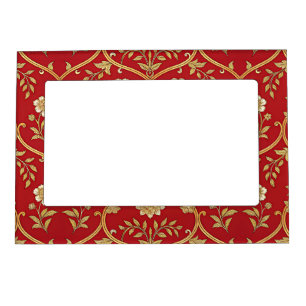 Elegant Red Gold Floral Lattice Magnetic Frame