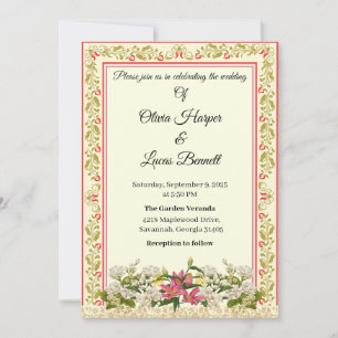 Elegant Red & Gold Floral Wedding Invitation
