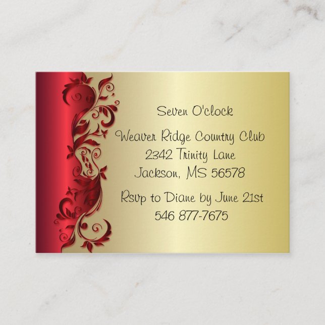 Elegant Red & Gold Florid Wedding Design Enclosure Card (Front)