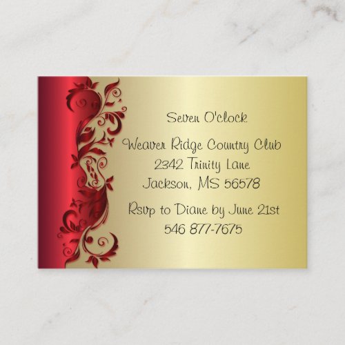 Elegant Red  Gold Florid Wedding Design Enclosure Card