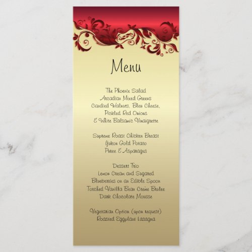 Elegant Red  Gold Florid Wedding Design Menu