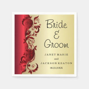 Elegant Red & Gold Florid Wedding Design Paper Napkins