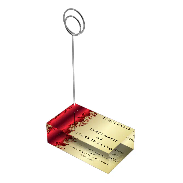 Elegant Red & Gold Florid Wedding Design Place Card Holder Zazzle