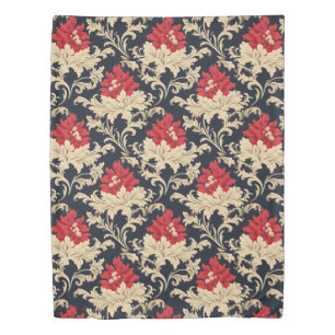 Elegant Red Gold Flowers Duvet Cover