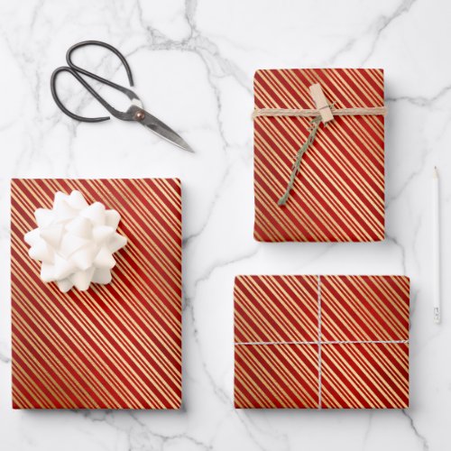 Elegant red gold foil candy cane stripes pattern wrapping paper sheets