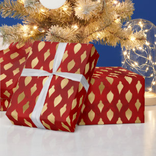 Elegant red gold foil Christmas ornaments pattern Wrapping Paper