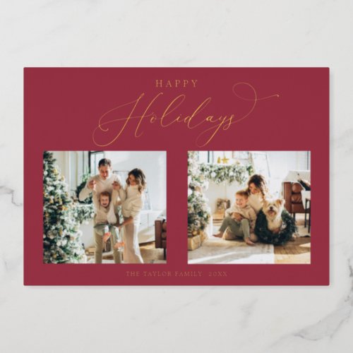 Elegant Red Gold Foil Happy Holidays Christmas Foil Holiday Card