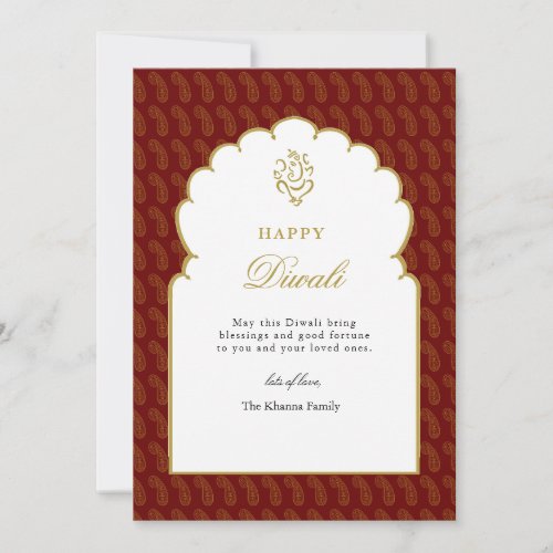 Elegant Red  Gold Ganesh Diwali Card 
