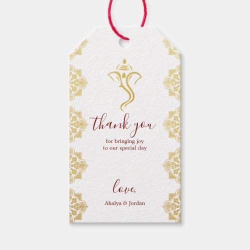 Elegant Red  Gold Ganesha  Mehndi Hindu Wedding Gift Tags