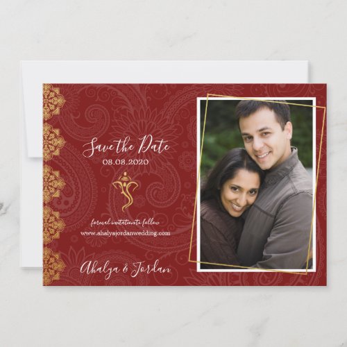 Elegant Red  Gold Ganesha  Mehndi Save the Date